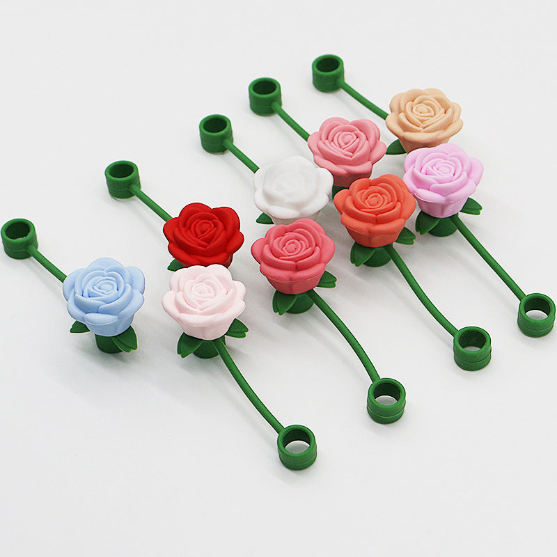 Wholesale Silicone cute rose 10mm straw topper